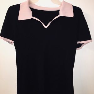 Pink collared black v cut shirt